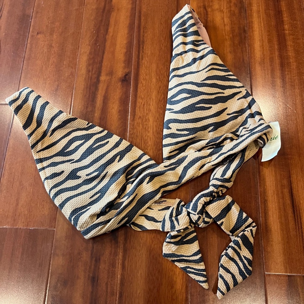 Aerie Tiger Bikini Swim Top Animal Print Triangle‎ Tan Brown Textured New Size M